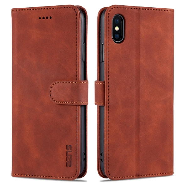 AZNS Skin Feel Calf Texture Horizontal Flip Leather Case with Card Slots & Holder & Wallet For iPhone XS Max(Brown)