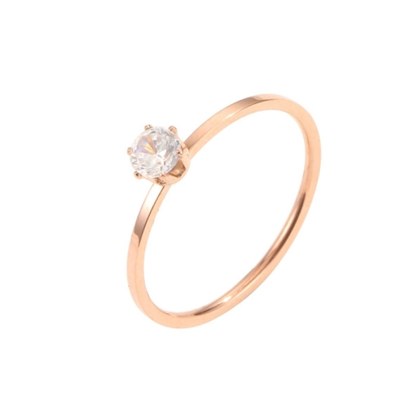 3 PCS Very Fine Six-Claw Single Diamond Ring Diamond-Set Titanium Steel Women Ring, Size: US Size 9(Rose Gold)