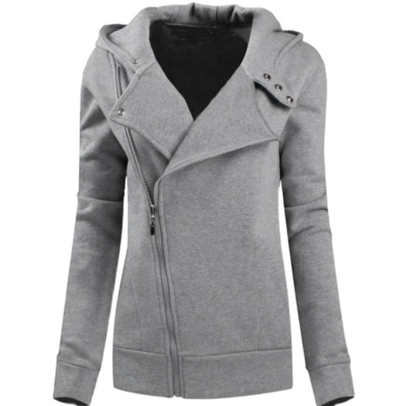 Women Fashion Slim Hooded Sweater (Color:Grey Size:L)