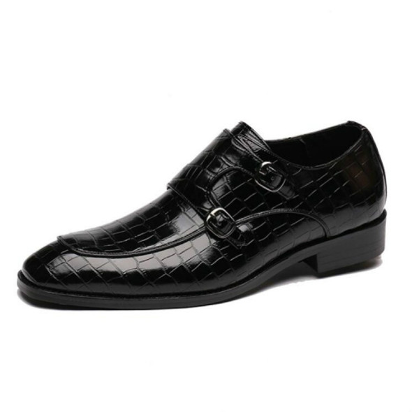 Crocodile Pattern Business Flat Bottom Leather Formal Shoes, Size:45(Black)