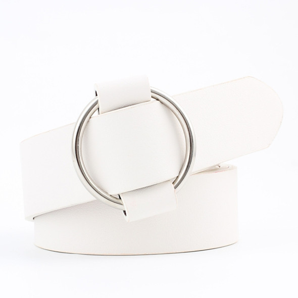 Casual Needleless Round Buckle Wide  PU Leather Belt for Women, Belt Length:103cm(White)
