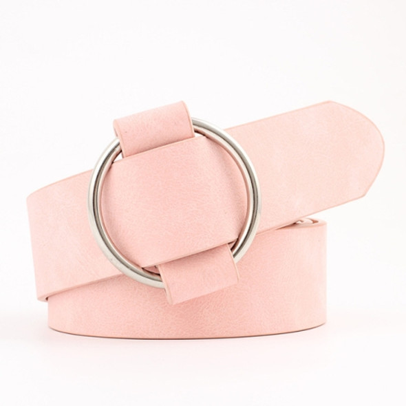 Casual Needleless Round Buckle Wide  PU Leather Belt for Women, Belt Length:103cm(Pink)