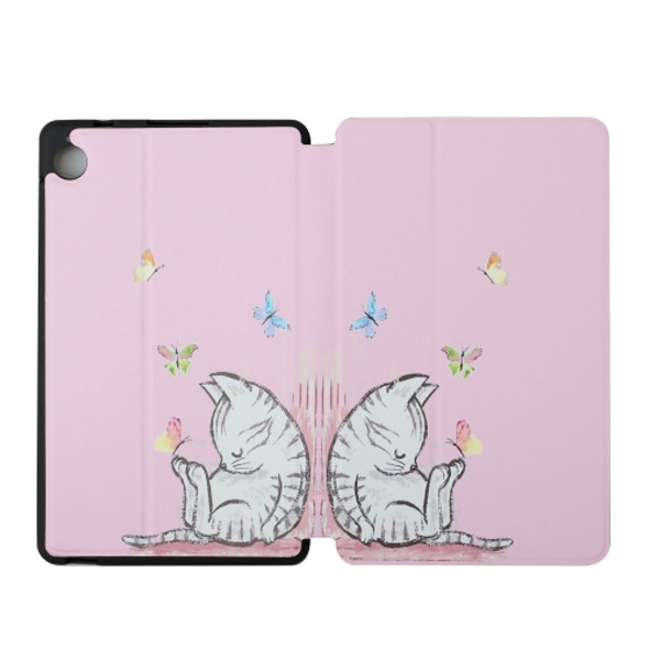 For Huawei MediaPad M5 Lite 8.0 Dual-folding Coloured Drawing Voltage Horizontal Flip PU Leather Case with Holder(Butterfly Cat)