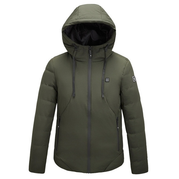Men and Women Intelligent Constant Temperature USB Heating Hooded Cotton Clothing Warm Jacket (Color:Army Green Size:M)