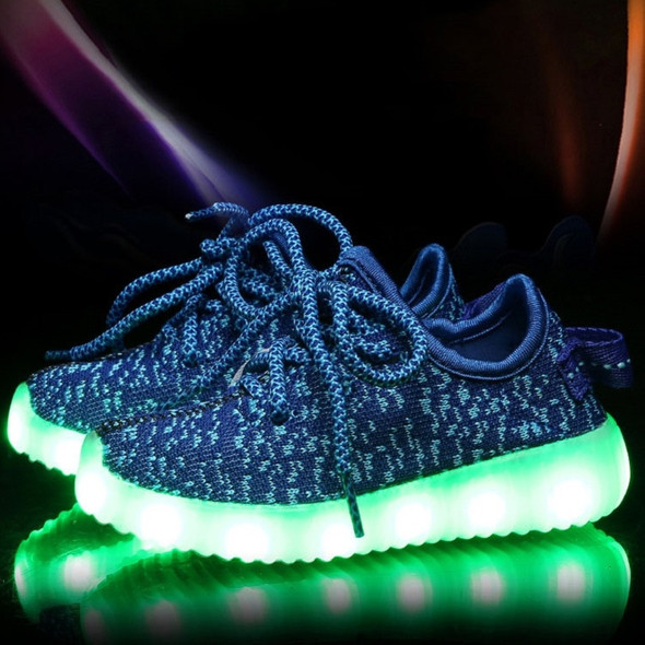 Low-Cut LED Colorful Fluorescent USB Charging Lace-Up Luminous Shoes For Children, Size: 29(Blue)