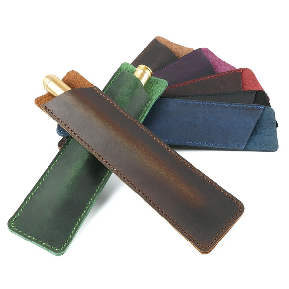 2 PCS Mori Series Handmade Leather Pencil Case Retro Pen Case Stationery(Crazy Horse Brown)