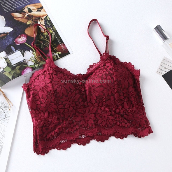 Lace Bra Wrapped Chest Tube Sling Underwear for Ladies, with Chest Pad (Color:Red Size:Free Size)