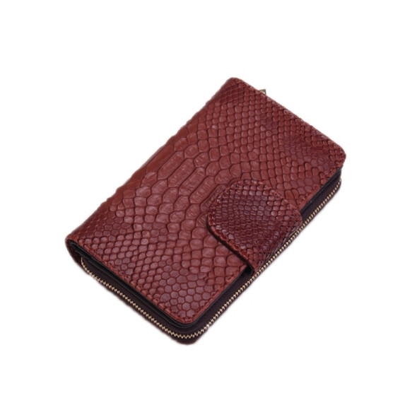 Ladies Python Texture Leather Clutch Embossed Zipper Wallet(Brown)