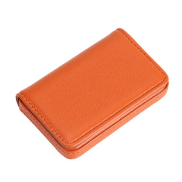 2 PCS PU Leather Metal Business Card Holder Magnetic Lychee Stainless Steel Business Card Case(Orange)
