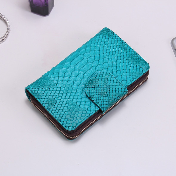 Ladies Python Texture Leather Clutch Embossed Zipper Wallet(Emerald)