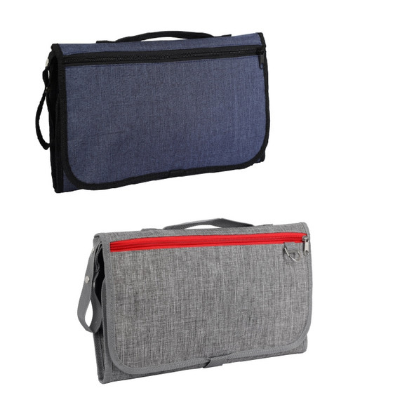 Portable Baby Changing Mat Multifunctional Baby Changing Table Waterproof Bag(Gray Red Zipper)