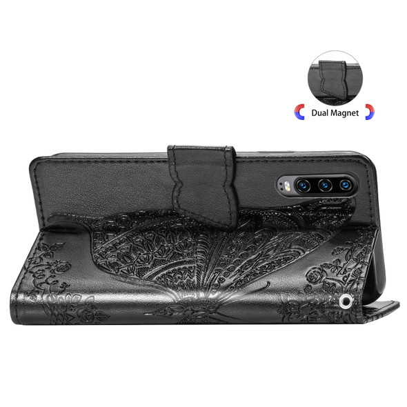 Butterfly Love Flowers Embossing Horizontal Flip Leather Case for Huawei P30, with Holder & Card Slots & Wallet & Lanyard (Black)