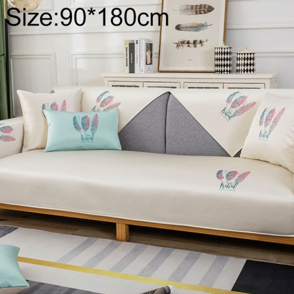 Feather Pattern Summer Ice Silk Non-slip Full Coverage Sofa Cover, Size:90x180cm(Creamy-white)