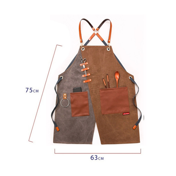 Denim Apron Barber Milk Tea Shop Waiter Overalls(Grey-yellow Hook Strap)