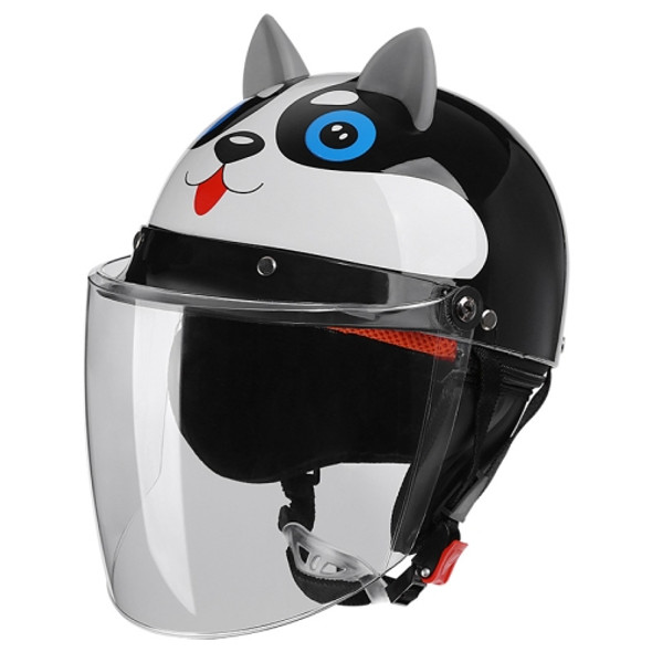 BYB 820 Children Four Seasons Universal Cartoon Electric Motorcycle Helmet, Specification: Transparent Long Lens(Four Seasons Black Dog)