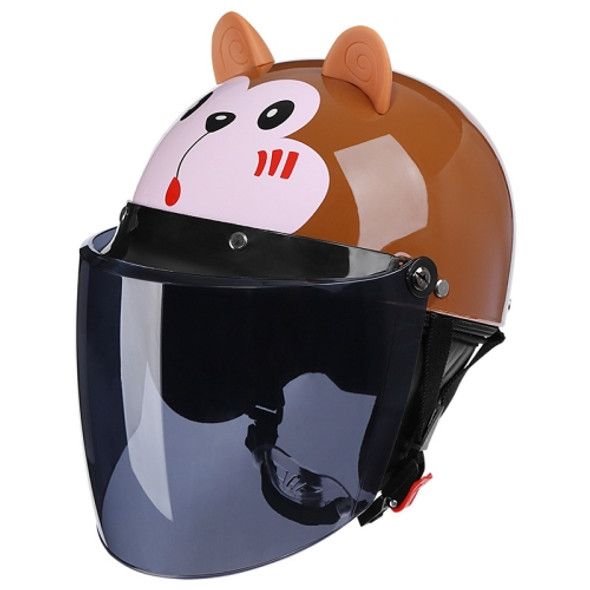 BYB 820 Children Four Seasons Universal Cartoon Electric Motorcycle Helmet, Specification: Tea Color Long Lens(Four Seasons Brown Monkey)