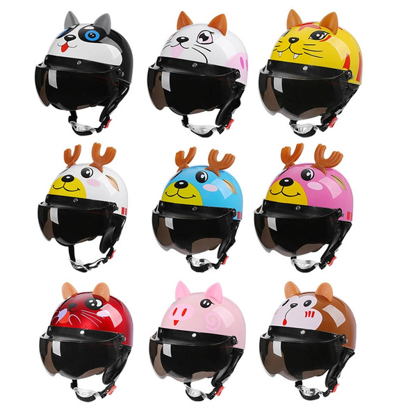 BYB 820 Children Four Seasons Universal Cartoon Electric Motorcycle Helmet, Specification: Tea Color Short Lens(Four Seasons White Cat)
