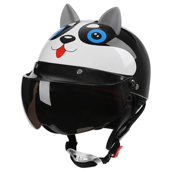BYB 820 Children Four Seasons Universal Cartoon Electric Motorcycle Helmet, Specification: Tea Color Short Lens(Four Seasons Black Dog)