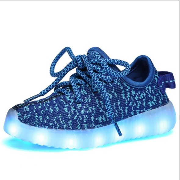 Low-Cut LED Colorful Fluorescent USB Charging Lace-Up Luminous Shoes For Children, Size: 31(Blue)