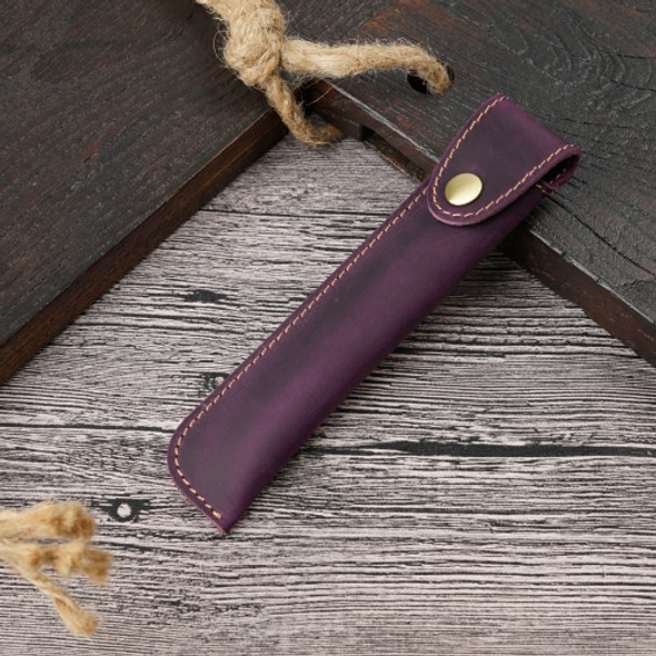 Pen Bag Personality Retro Pure Handmade First Layer Leather Pen Case Protective Cover(Mad Horse Skin Purple)