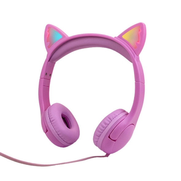 LX-K06 3.5mm Wired Children Learning Luminous Cat Ear Headset, Cable Length: 1.2m(Purple)