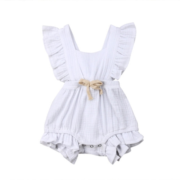 Baby Solid Color Sleeveless Ruffled Jumpsuit Back Strap Romper, Size:80cm(White)