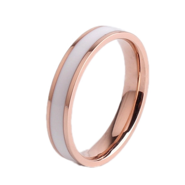 4 PCS Simple Black White Epoxy Couple Ring Women Titanium Steel Ring Jewelry, Size: US Size 4(White Glue Rose Gold)