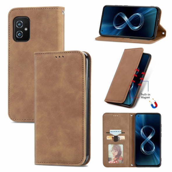 For Asus Zenfone 8 ZS590KS Retro Skin Feel Business Magnetic Horizontal Flip Leather Case with Holder & Card Slots & Wallet & Photo Frame(Brown)