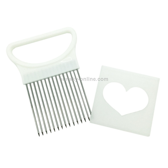 Stainless Steel Vegetable Onion Cutter Holder Meat Needle Kitchen Tools (White)