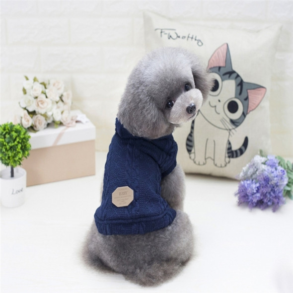 New Style Pet Dogs Knitting Sweater Warm Cashmere Both Feet Hooded Sweater with Button, Size: XL, Bust: 47cm, Neck: 32cm(Navy Blue)