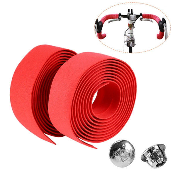 1 Pair TOSEEK New Cycling Road Bike Sports Bicycle Cork Handlebar Tape Wrap + 2 Bar Plug(Red)