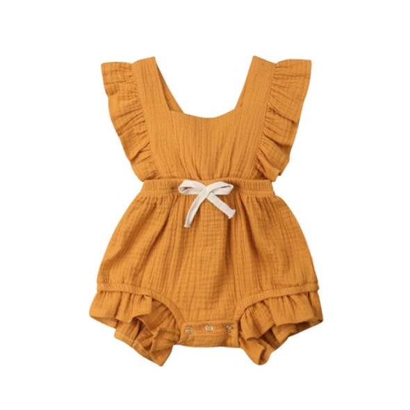 Baby Solid Color Sleeveless Ruffled Jumpsuit Back Strap Romper, Size:90cm(Yellow)