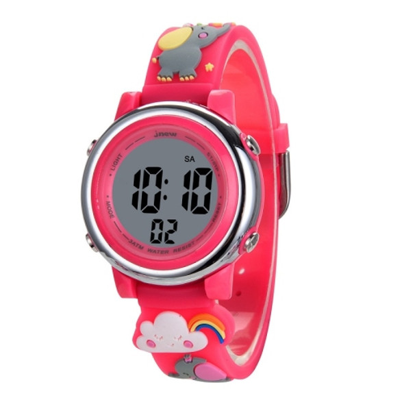 JNEW A380-86664 Children Cartoon 3D Happy Small Elephant Alarm Waterproof Sports LED Digital Watch(Red)