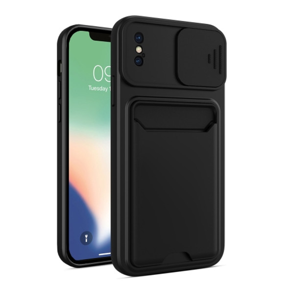 Sliding Camera Cover Design TPU + PC Shockproof Phone Case with Card Slot For iPhone XS Max(Black)