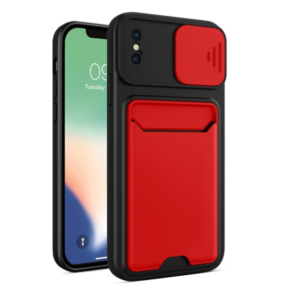 Sliding Camera Cover Design TPU + PC Shockproof Phone Case with Card Slot For iPhone XS Max(Red)