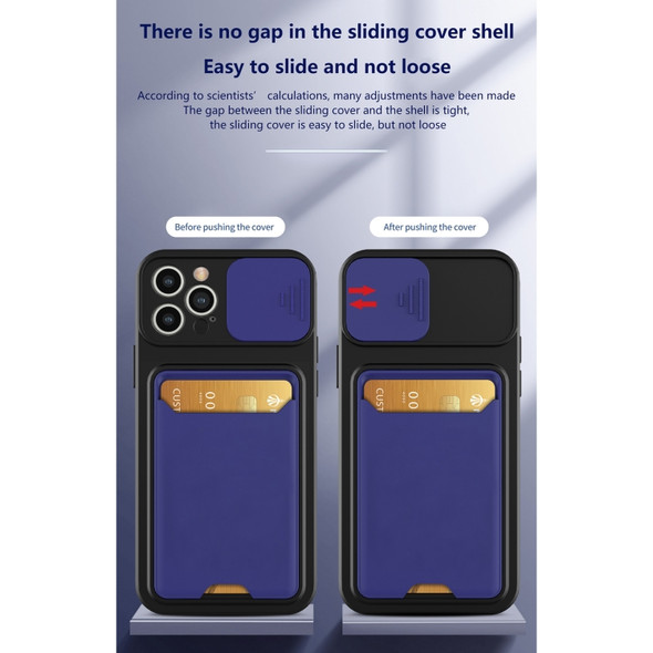 Sliding Camera Cover Design TPU + PC Shockproof Phone Case with Card Slot For iPhone 11 Pro(Lavender Grey)