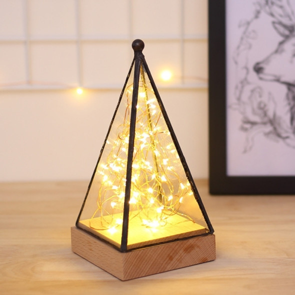 Fireworks 3D Triangle Glass Lampshade Wooden Base Night Light Birthday Christmas Gift, Spec:  Button Switch(Pyramid)