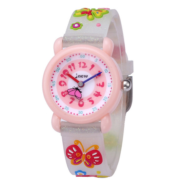 JNEW A335-20082 Children Cartoon 3D Butterfly Waterproof Time Cognitive Silicone Jelly Strap Quartz Watch(Loose Powder White)