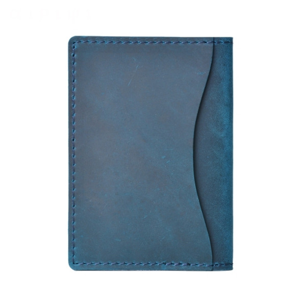 Cowhide Card Holder Simple Bank Card Storage Folder Membership Card Holder Wallet(Crazy Horse Skin Blue)