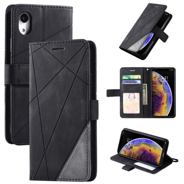 For iPhone XR Skin Feel Splicing Horizontal Flip Leather Case with Holder & Card Slots & Wallet & Photo Frame(Black)