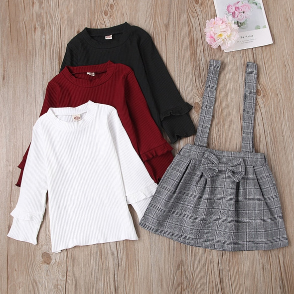 Two-piece Children Long Sleeve + Suspender Skirt (Color:Black Size:90)