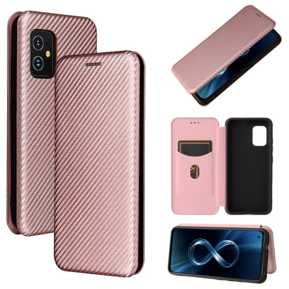 For Asus Zenfone 8 / ZS590KS (8 Mini) Carbon Fiber Texture Magnetic Horizontal Flip TPU + PC + PU Leather Case with Card Slot(Pink)