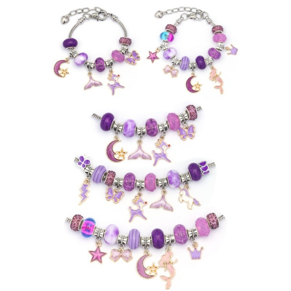 TZ-05 63 In 1 Colorful Crystal Cartoon DIY Jewelry Children Bracelet(Purple Suit)