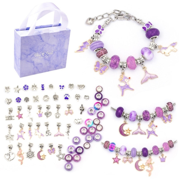 TZ-05 63 In 1 Colorful Crystal Cartoon DIY Jewelry Children Bracelet(Purple Suit)