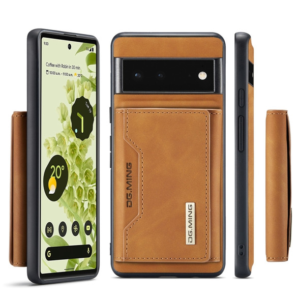 For Google Pixel 6 Pro DG.MING M2 Series 3-Fold Multi Card Bag + Magnetic Back Cover Case(Brown)