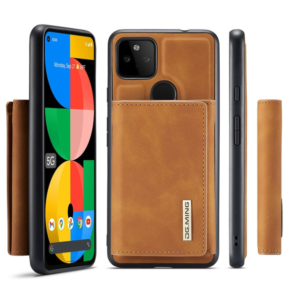 For Google Pixel 5a 5G DG.MING M1 Series 3-Fold Multi Card Wallet + Magnetic Back Cover Case(Brown)