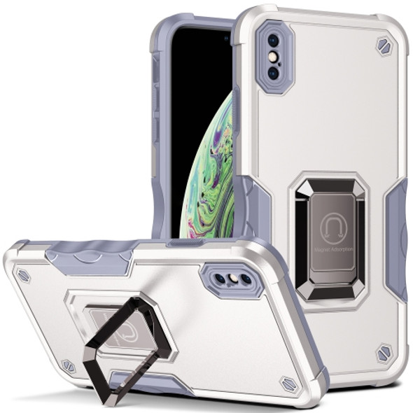 Ring Holder Non-slip Armor Phone Case For iPhone XS Max(White)