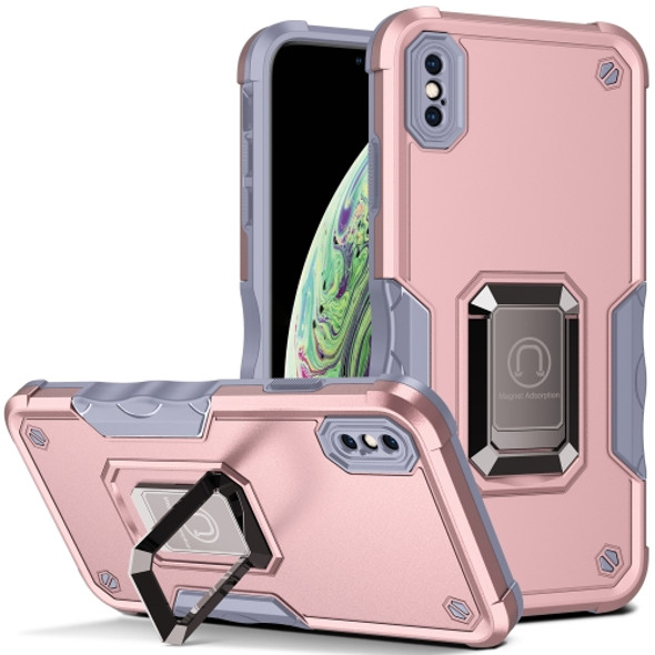 Ring Holder Non-slip Armor Phone Case For iPhone XR(Rose Gold)