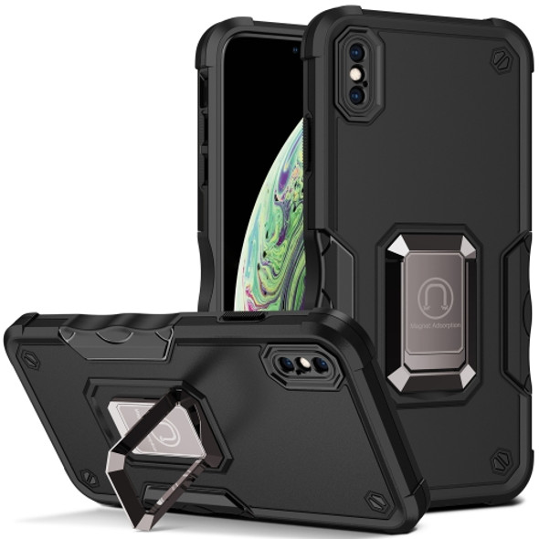 Ring Holder Non-slip Armor Phone Case For iPhone XR(Black)