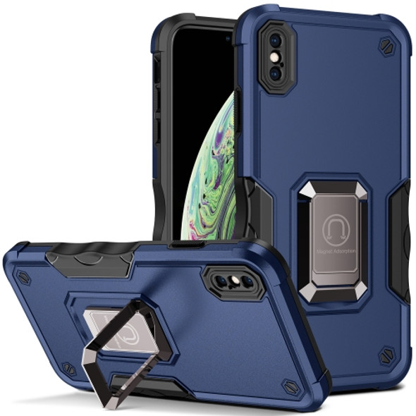 Ring Holder Non-slip Armor Phone Case For iPhone XS Max(Blue)